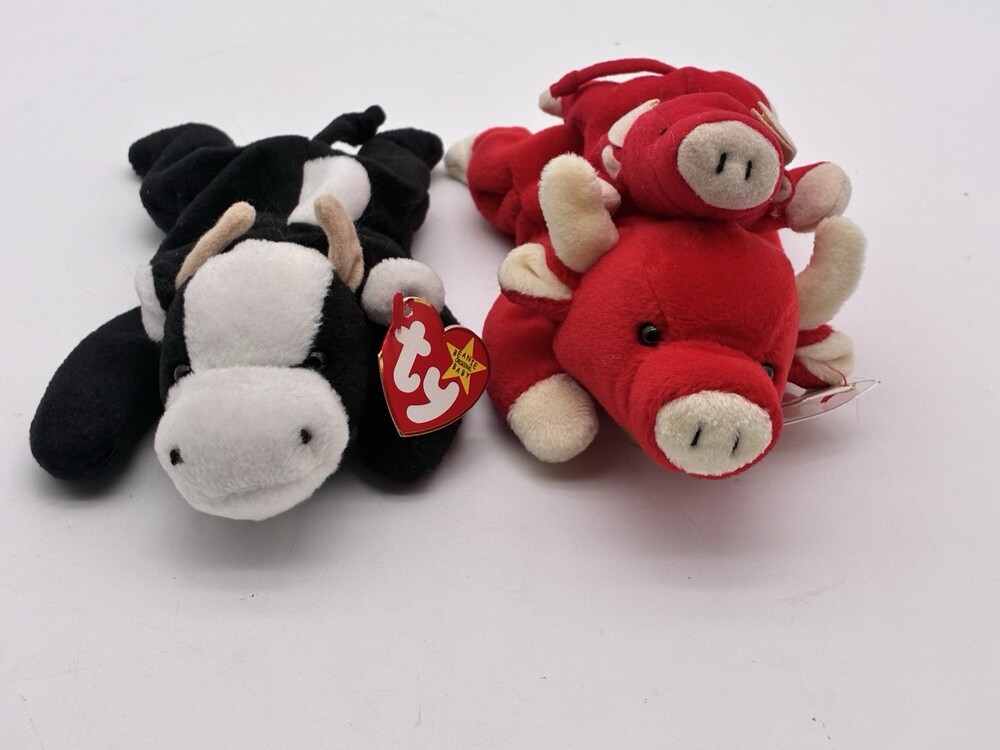 TY Beanie Babies Daisy Cow & Snort Bull 2-Plush Bundle With Tags